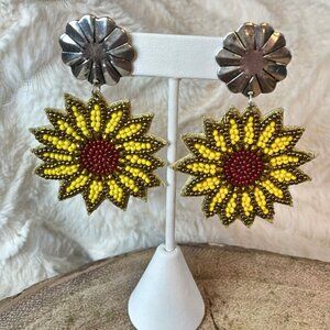 Western Cowgirl Concho Sunflower Seed Beaded Floral Boho Fall Earrings